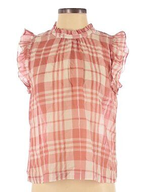 Isabella Sinclair Light Pink Gingham Lightweight Ruffle Sleeve Blouse  - Size S
